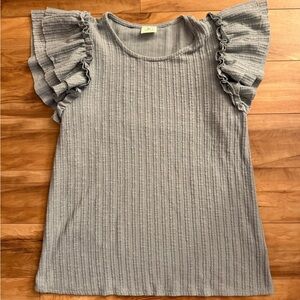 Gray Ruffled Sleeve Top by Blue Buttercup